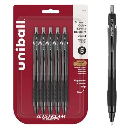 Uni-Ball Jetstream Elements Ballpoint Pens, 1.0mm, Black Ink, 5 Pack | Smooth Writing & Quick-Drying Hybrid Ink thumbnail 1