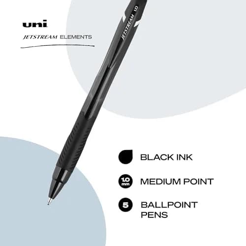 Uni-Ball Jetstream Elements Ballpoint Pens, 1.0mm, Black Ink, 5 Pack | Smooth Writing & Quick-Drying Hybrid Ink thumbnail 2