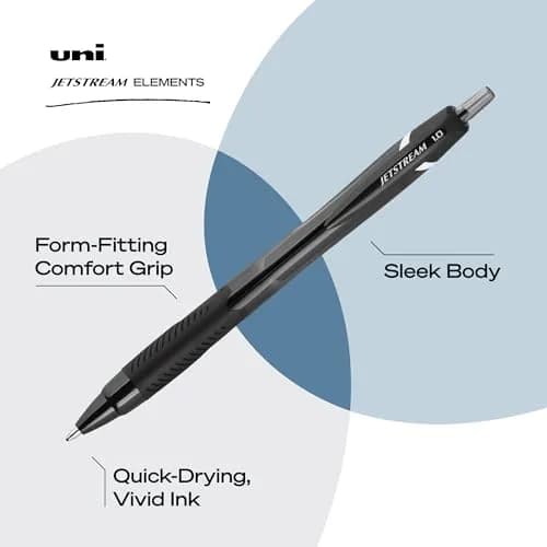 Uni-Ball Jetstream Elements Ballpoint Pens, 1.0mm, Black Ink, 5 Pack | Smooth Writing & Quick-Drying Hybrid Ink thumbnail 3