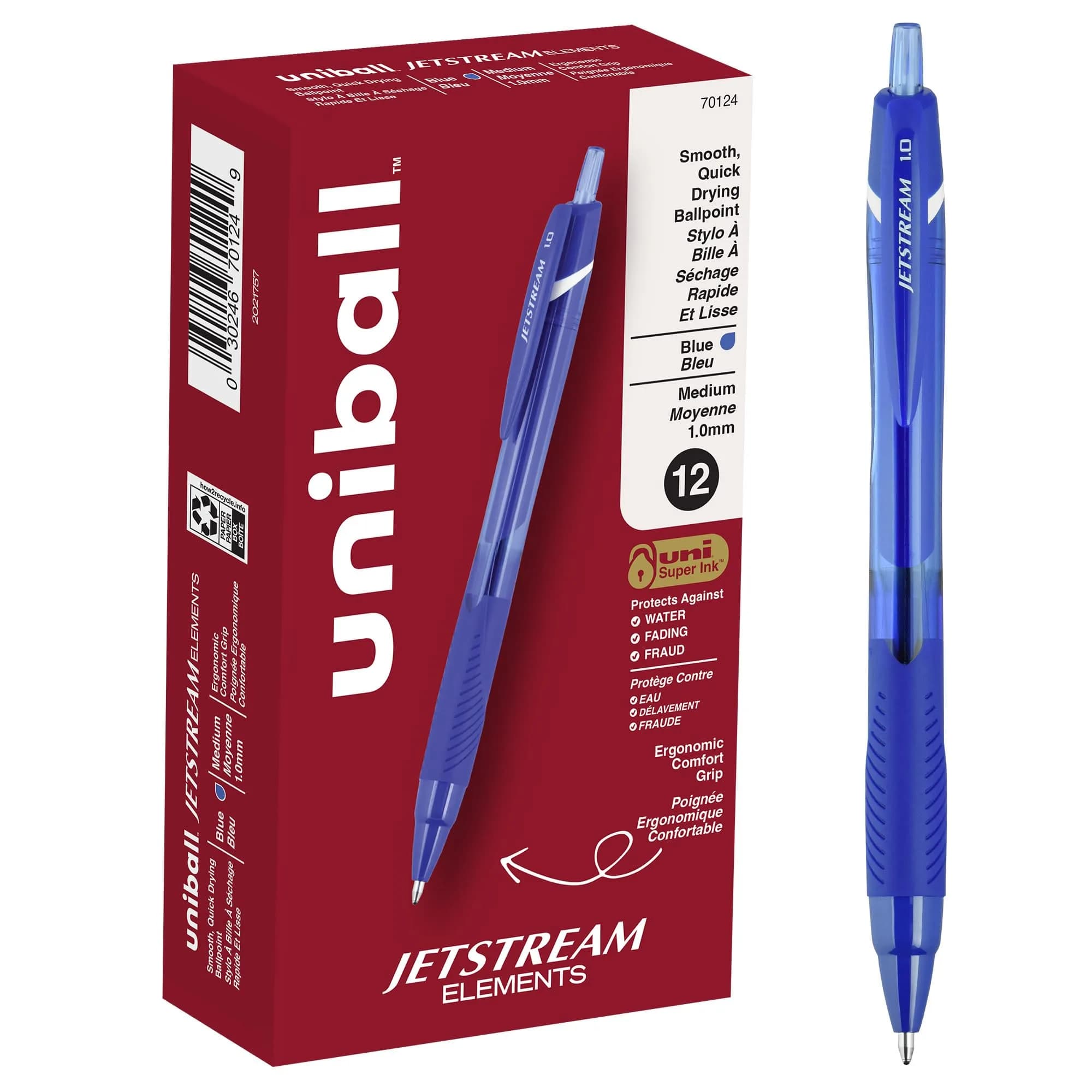 Uni-Ball Jetstream Elements Ballpoint Pens, Medium (1.0mm), Blue, 12 Pack | Smooth Writing, Quick-Drying Hybrid Ink - main product image
