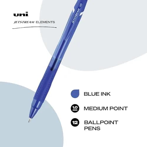 Uni-Ball Jetstream Elements Ballpoint Pens, Medium (1.0mm), Blue, 12 Pack | Smooth Writing, Quick-Drying Hybrid Ink thumbnail 2
