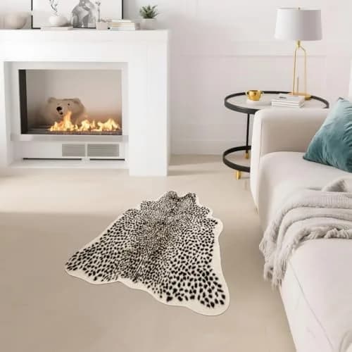 Asuprui Leopard Print Area Rug 109cm x 89cm | Soft Faux Fur Cheetah Carpet for Bedroom thumbnail 3