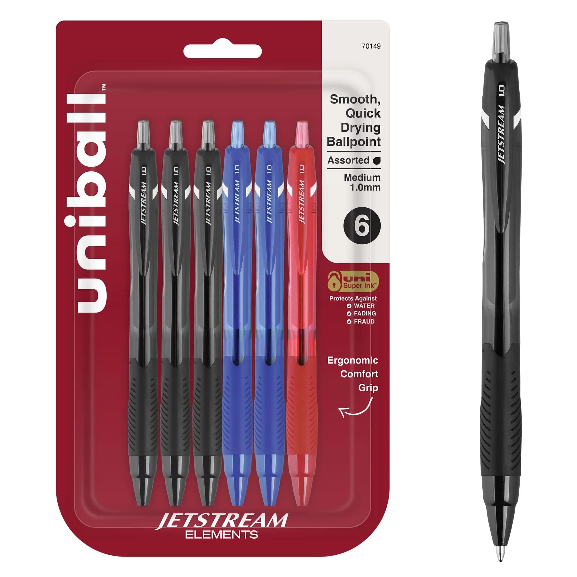 Uni-Ball Jetstream Elements Ballpoint Pens, 1.0mm Medium Point, Assorted Ink, 6 Pack | Smooth Hybrid Ink