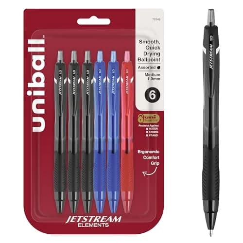 Uni-Ball Jetstream Elements Ballpoint Pens, 1.0mm Medium Point, Assorted Ink, 6 Pack | Smooth Hybrid Ink thumbnail 1