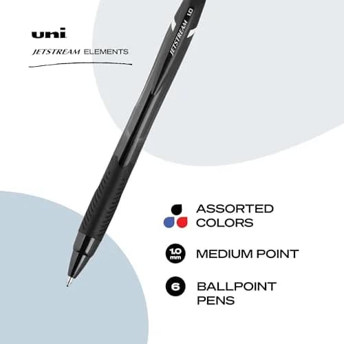 Uni-Ball Jetstream Elements Ballpoint Pens, 1.0mm Medium Point, Assorted Ink, 6 Pack | Smooth Hybrid Ink thumbnail 3