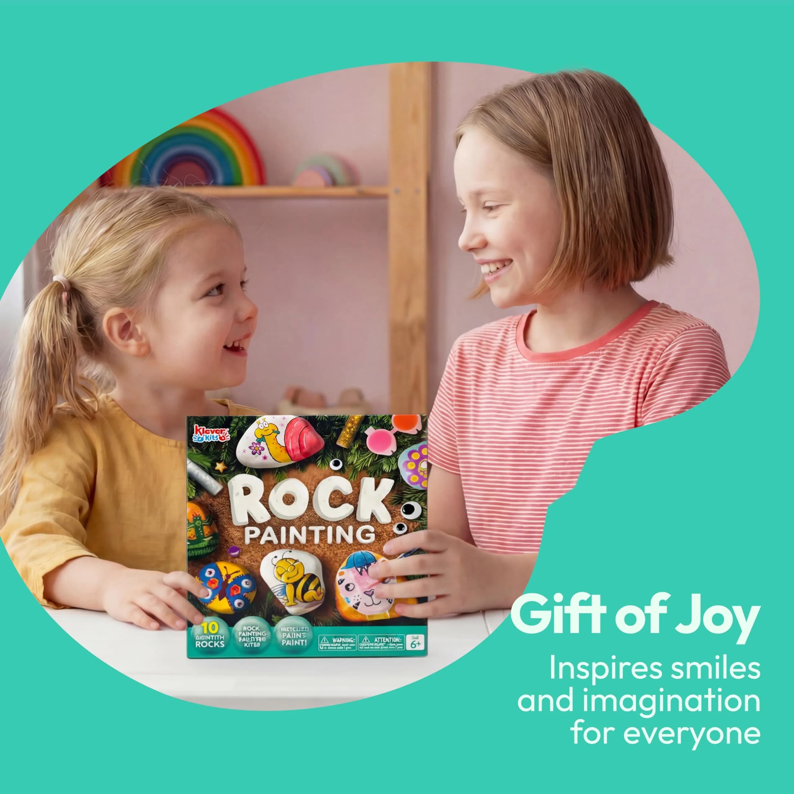 JOYIN Rock Painting Kit for Kids Ages 6-12 | Assorted Colors Art Craft Kit (10 Rocks, 10 Standard Paints, 6 Metallic Paints, 4 Glitter Glue, 32 Gems, 50 Stickers, 4 Brushes, 2 Sponges) - view 6