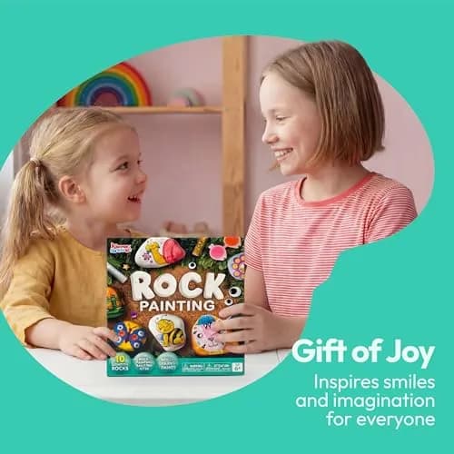 JOYIN Rock Painting Kit for Kids Ages 6-12 | Assorted Colors Art Craft Kit (10 Rocks, 10 Standard Paints, 6 Metallic Paints, 4 Glitter Glue, 32 Gems, 50 Stickers, 4 Brushes, 2 Sponges) thumbnail 6