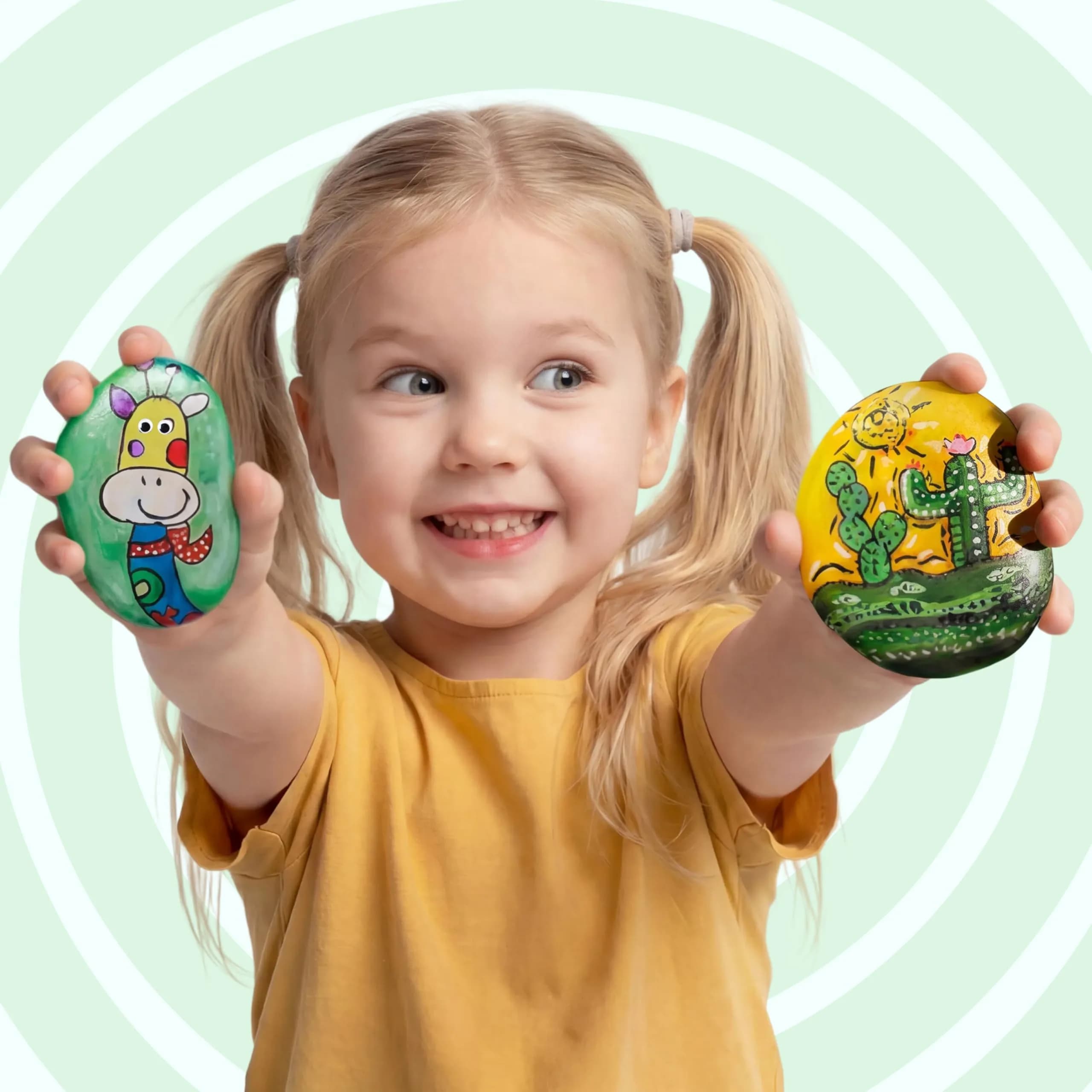 JOYIN Rock Painting Kit for Kids Ages 6-12 | Assorted Colors Art Craft Kit (10 Rocks, 10 Standard Paints, 6 Metallic Paints, 4 Glitter Glue, 32 Gems, 50 Stickers, 4 Brushes, 2 Sponges) - view 3