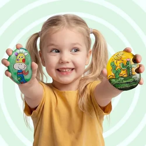 JOYIN Rock Painting Kit for Kids Ages 6-12 | Assorted Colors Art Craft Kit (10 Rocks, 10 Standard Paints, 6 Metallic Paints, 4 Glitter Glue, 32 Gems, 50 Stickers, 4 Brushes, 2 Sponges) thumbnail 3