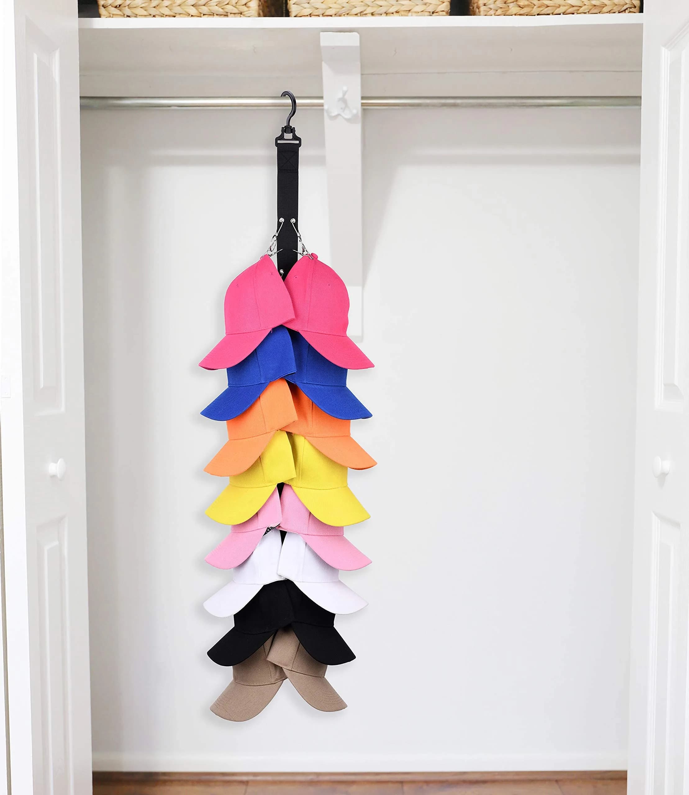 LEVOSHUA Hanging Cap Organizer with 16 Stainless Steel Clips | Black (1 Pack) - view 5