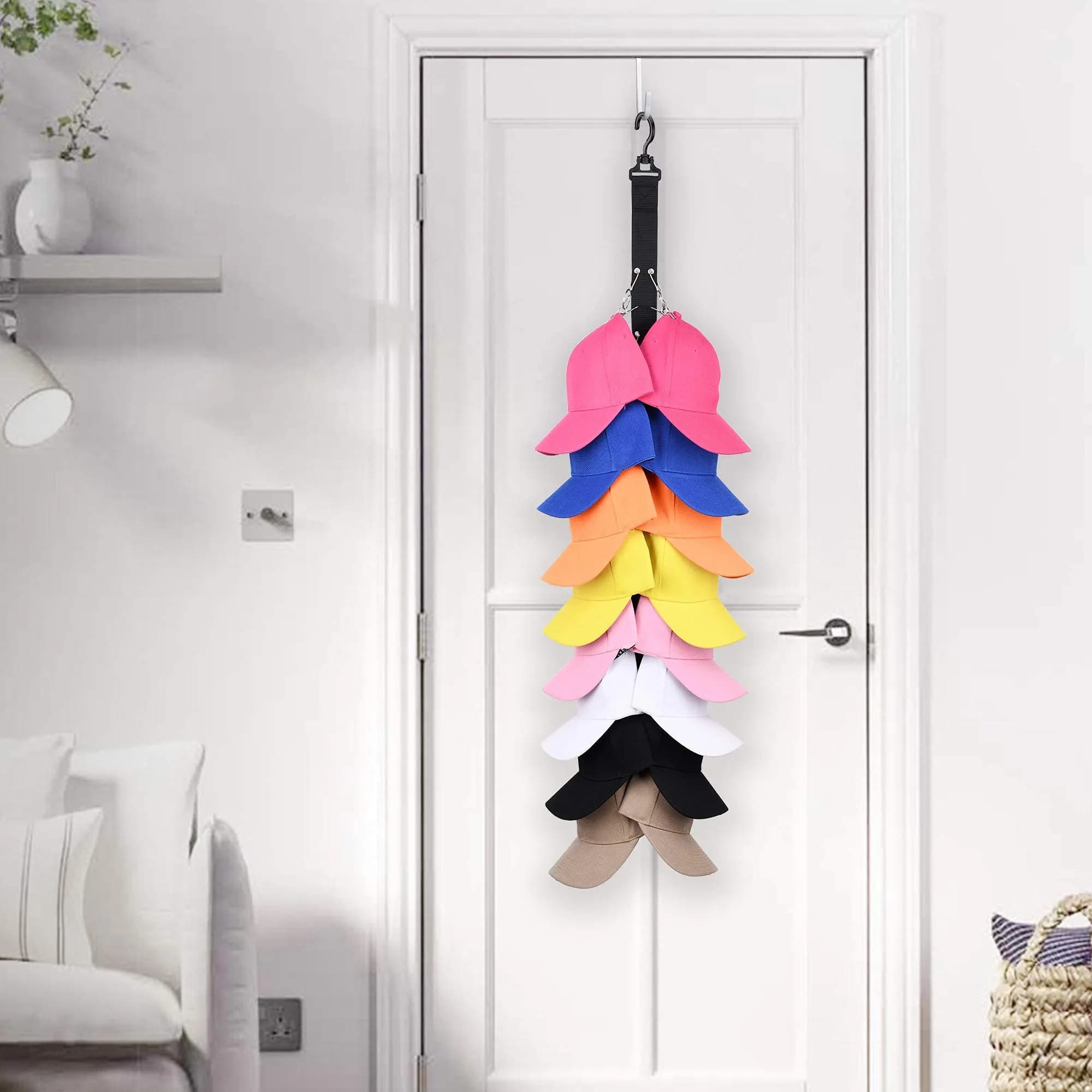 LEVOSHUA Hanging Cap Organizer with 16 Stainless Steel Clips | Black (1 Pack) - view 6