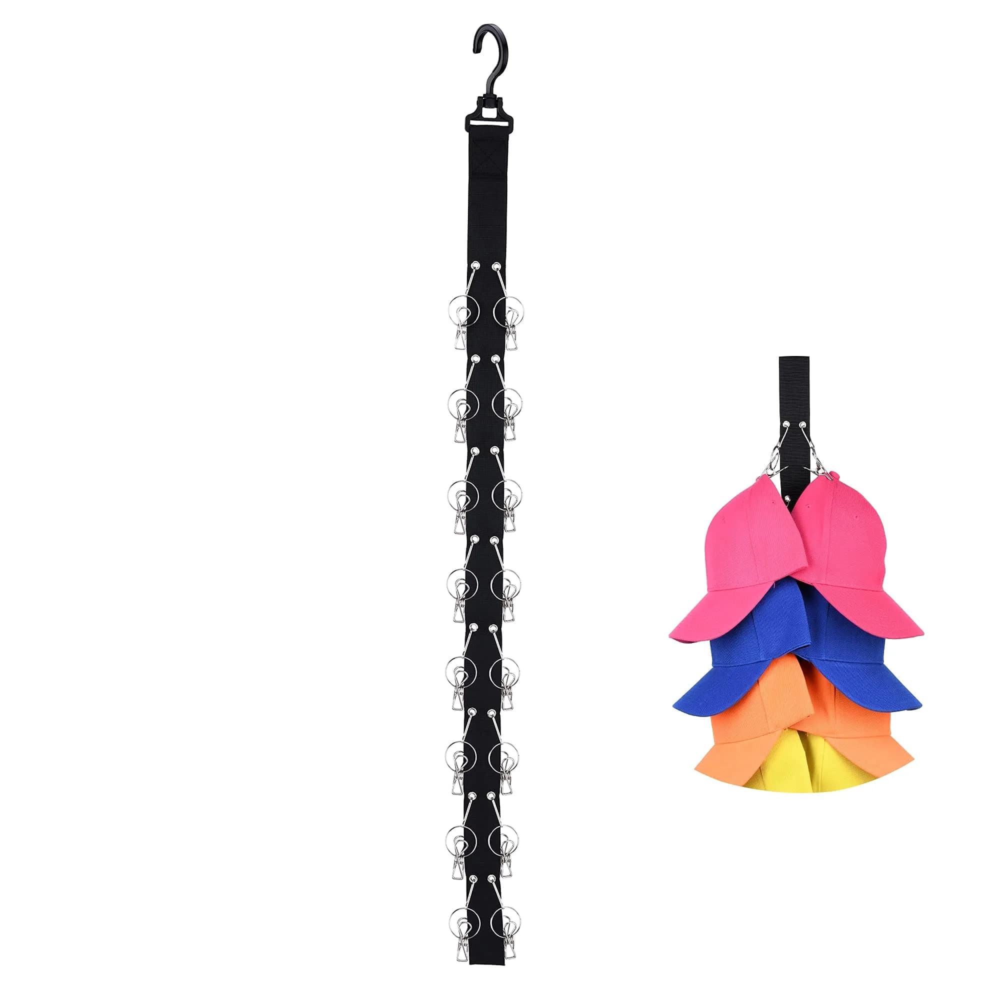 LEVOSHUA Hanging Cap Organizer with 16 Stainless Steel Clips | Black (1 Pack) - view 8