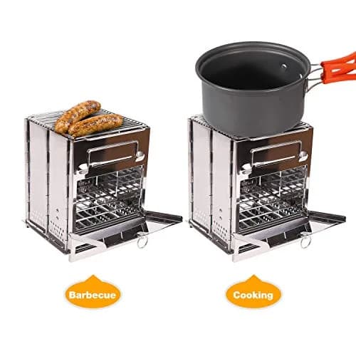 CAMPMAX Large Portable Folding Camping Wood Stove for Outdoor Cooking | Sturdy Stainless Steel, Lightweight & Foldable for Backpacking & BBQ in Silver thumbnail 5