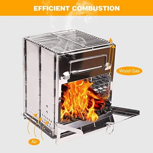 CAMPMAX Large Portable Folding Camping Wood Stove for Outdoor Cooking | Sturdy Stainless Steel, Lightweight & Foldable for Backpacking & BBQ in Silver thumbnail 6