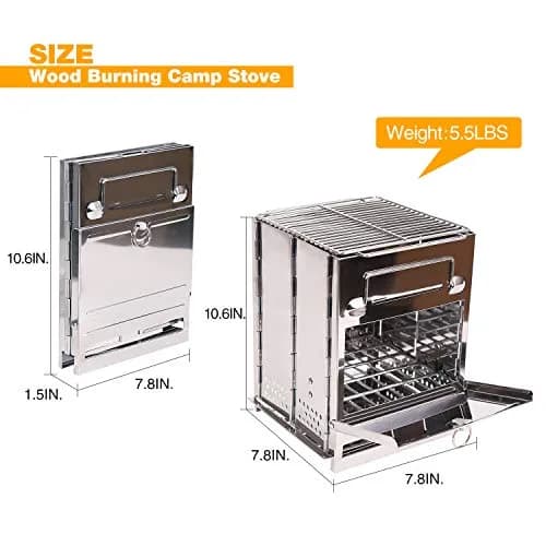 CAMPMAX Large Portable Folding Camping Wood Stove for Outdoor Cooking | Sturdy Stainless Steel, Lightweight & Foldable for Backpacking & BBQ in Silver thumbnail 2