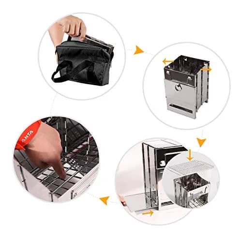 CAMPMAX Large Portable Folding Camping Wood Stove for Outdoor Cooking | Sturdy Stainless Steel, Lightweight & Foldable for Backpacking & BBQ in Silver thumbnail 3