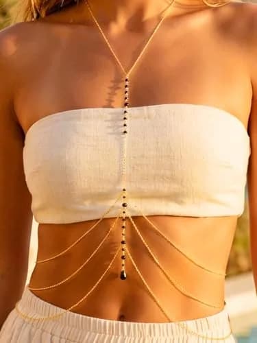 COSYDAYS Gold Body Chain with Rhinestones | Adjustable Bikini Chest Jewelry for Women thumbnail 6