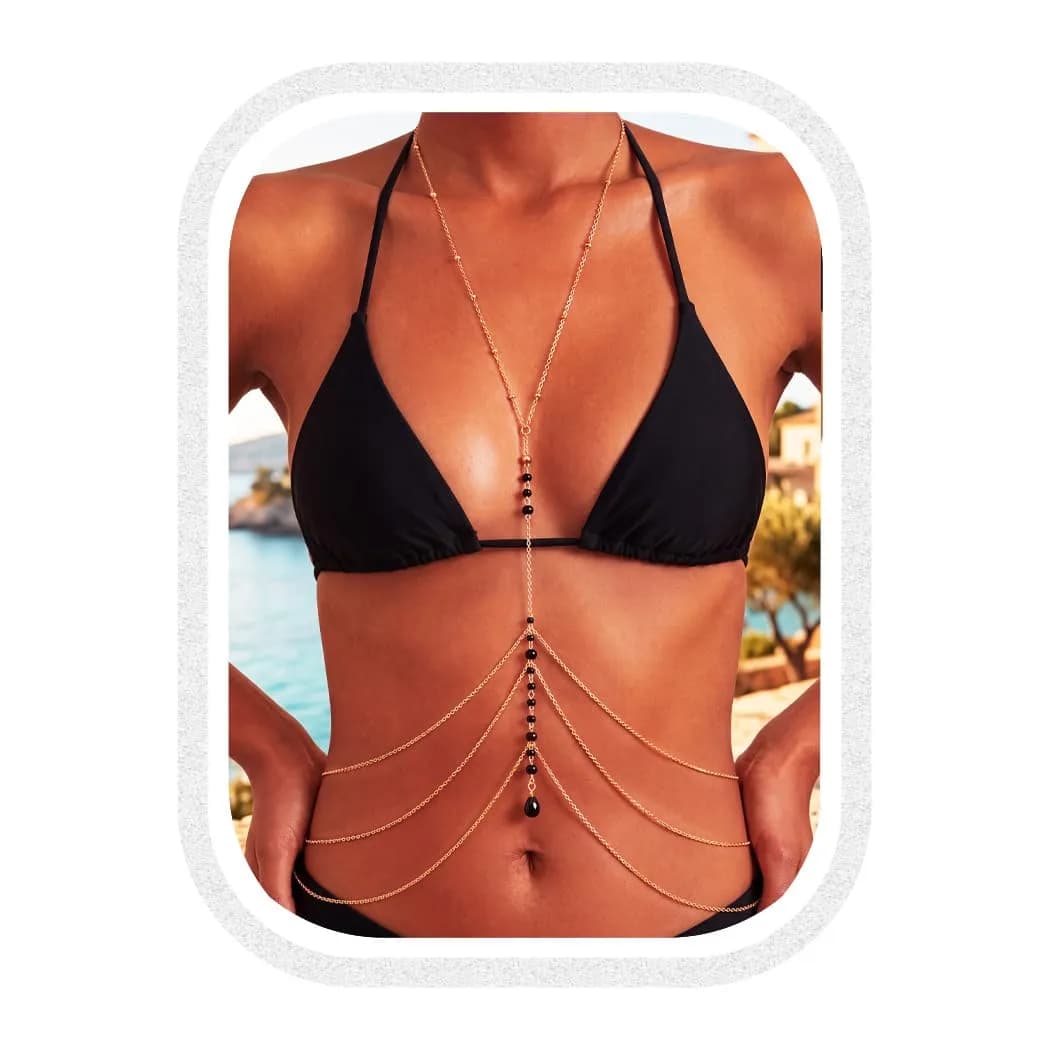 COSYDAYS Gold Body Chain with Rhinestones | Adjustable Bikini Chest Jewelry for Women