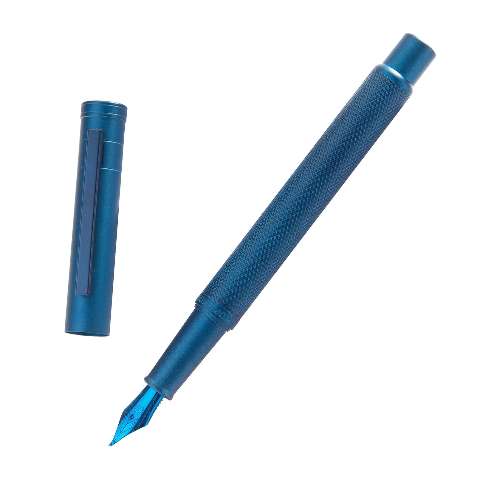 Asvine Dark Blue Fude Pen, Bent Nib Calligraphy Fountain Pen (Fine to Broad) with Converter and Metal Pen Case Set | Smooth Ink Flow Writing Instrument - main product image
