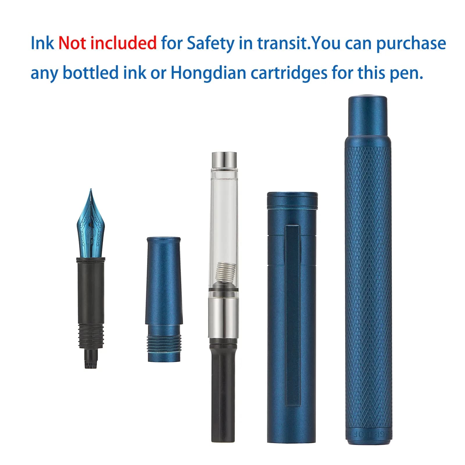 Asvine Dark Blue Fude Pen, Bent Nib Calligraphy Fountain Pen (Fine to Broad) with Converter and Metal Pen Case Set | Smooth Ink Flow Writing Instrument - view 7
