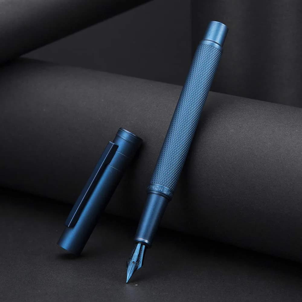 Asvine Dark Blue Fude Pen, Bent Nib Calligraphy Fountain Pen (Fine to Broad) with Converter and Metal Pen Case Set | Smooth Ink Flow Writing Instrument - view 3