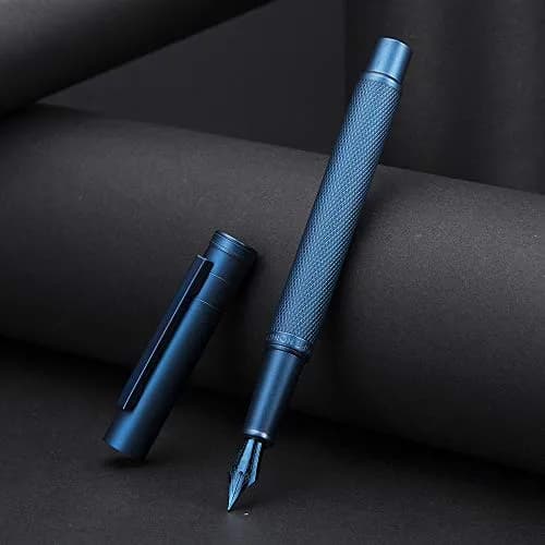 Asvine Dark Blue Fude Pen, Bent Nib Calligraphy Fountain Pen (Fine to Broad) with Converter and Metal Pen Case Set | Smooth Ink Flow Writing Instrument thumbnail 3
