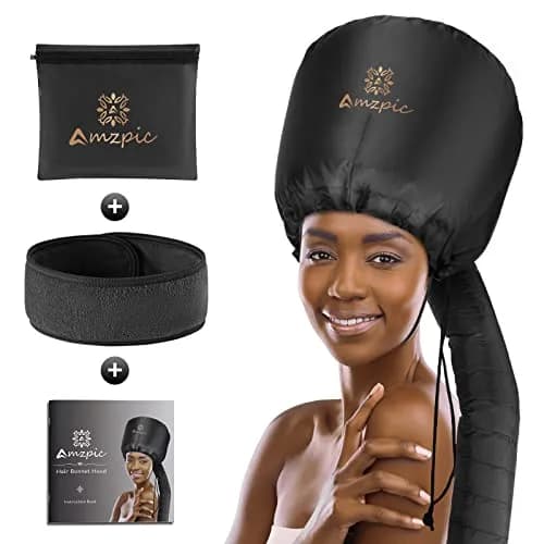 Amzpic Bonnet Hood Hair Dryer Attachment - Soft, Adjustable Extra Large Bonnet for Fast Drying & Styling (Black) thumbnail 1