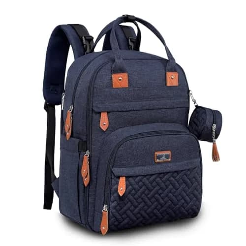 BabbleRoo Diaper Bag Backpack - Baby Essentials Travel Tote - Water Resistant, Multi Function, Navy Blue | 26L thumbnail 1