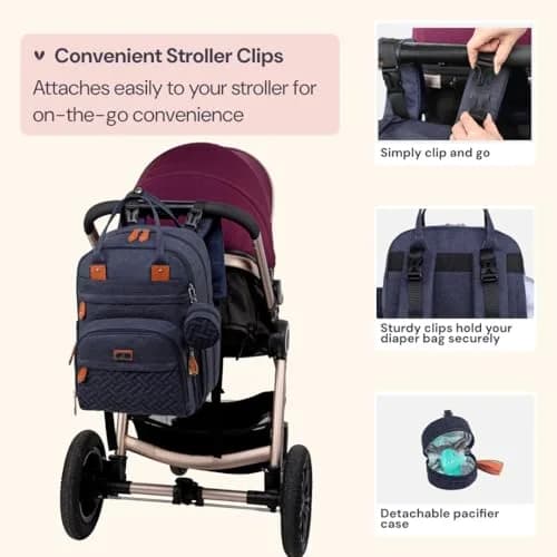 BabbleRoo Diaper Bag Backpack - Baby Essentials Travel Tote - Water Resistant, Multi Function, Navy Blue | 26L thumbnail 6