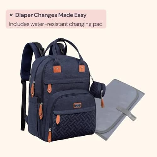 BabbleRoo Diaper Bag Backpack - Baby Essentials Travel Tote - Water Resistant, Multi Function, Navy Blue | 26L thumbnail 7