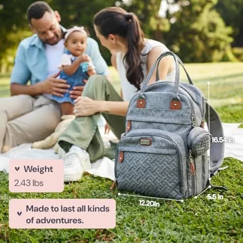BabbleRoo Diaper Bag Backpack - Baby Essentials Travel Tote - Water Resistant, Multi Function, Navy Blue | 26L thumbnail 8