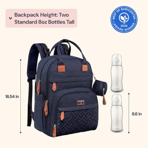 BabbleRoo Diaper Bag Backpack - Baby Essentials Travel Tote - Water Resistant, Multi Function, Navy Blue | 26L thumbnail 2