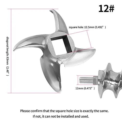 FanWayer #12 Meat Grinder Blade Replacement Knife Cutter (2-Pack, Silver) | Stainless Steel, 12.5mm Square Hole thumbnail 2