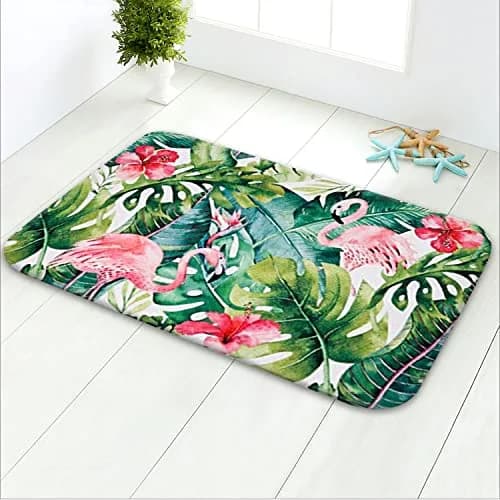 LIVILAN Tropical Leaf Bathroom Rug 40cm x 60cm | Soft Memory Foam, Quick Dry, Non-Slip PVC Backing thumbnail 1