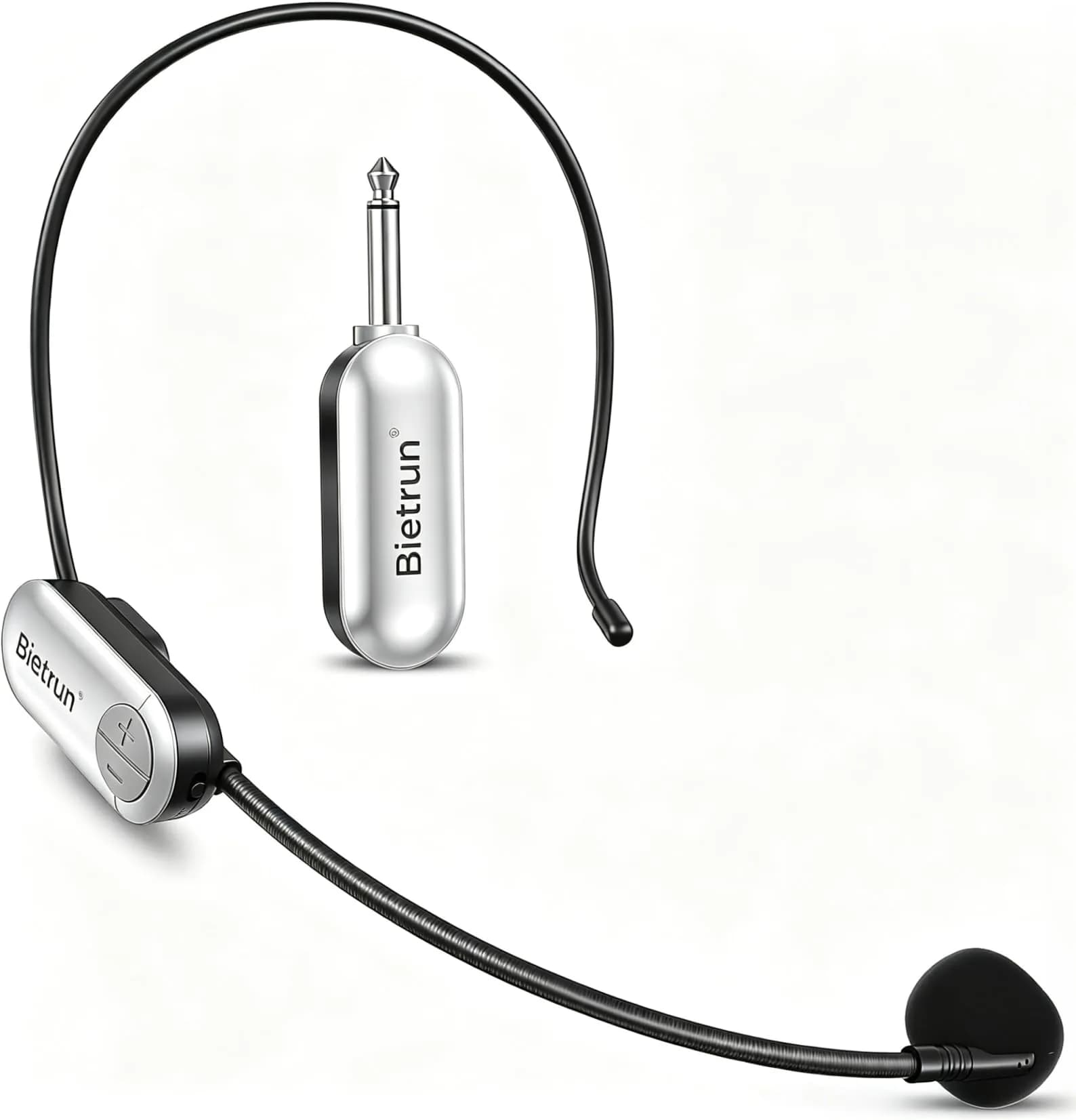 Bietrun UHF Wireless Headset Microphone System 17.5cm White | 165ft Range, 6H Battery, 2-in-1 Mic - main product image