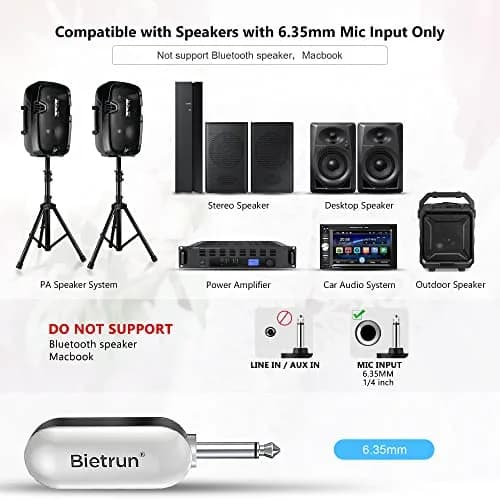 Bietrun UHF Wireless Headset Microphone System 17.5cm White | 165ft Range, 6H Battery, 2-in-1 Mic thumbnail 4