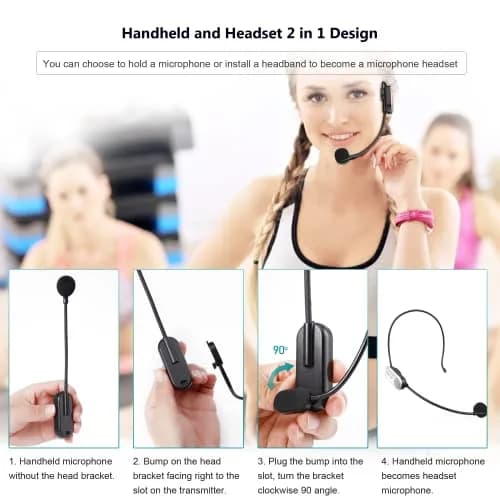 Bietrun UHF Wireless Headset Microphone System 17.5cm White | 165ft Range, 6H Battery, 2-in-1 Mic thumbnail 5