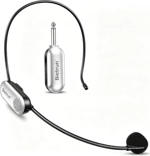 Bietrun UHF Wireless Headset Microphone System 17.5cm White | 165ft Range, 6H Battery, 2-in-1 Mic thumbnail 1