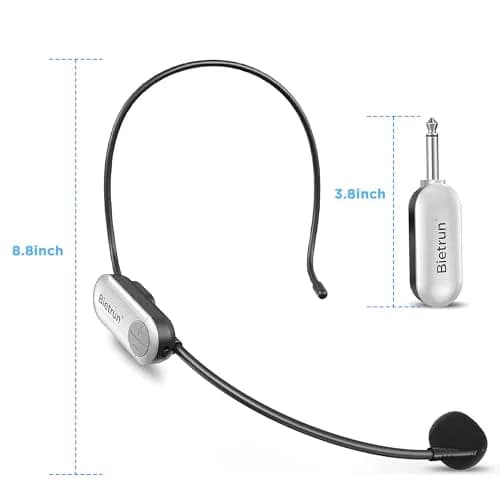 Bietrun UHF Wireless Headset Microphone System 17.5cm White | 165ft Range, 6H Battery, 2-in-1 Mic thumbnail 8