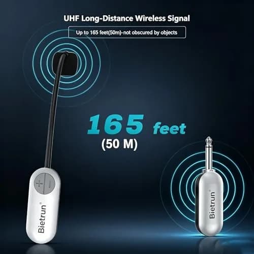 Bietrun UHF Wireless Headset Microphone System 17.5cm White | 165ft Range, 6H Battery, 2-in-1 Mic thumbnail 2