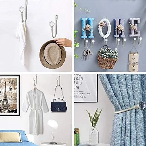 KOLAKO Crystal Ball Curtain Holdbacks, U Shaped Wall Mounted Drapery Hooks with Crystal Ball, 2-Pack Silver thumbnail 5