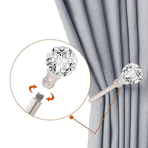 KOLAKO Crystal Ball Curtain Holdbacks, U Shaped Wall Mounted Drapery Hooks with Crystal Ball, 2-Pack Silver thumbnail 6