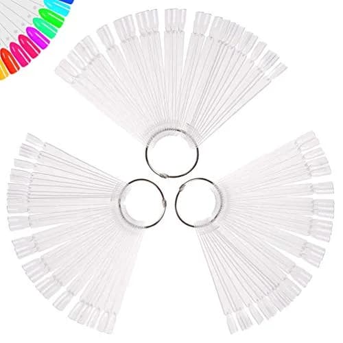 Treamlyn 150 Pcs Clear Nail Swatch Sticks with Ring | Fan Shape Nail Art Polish Display Tips thumbnail 1