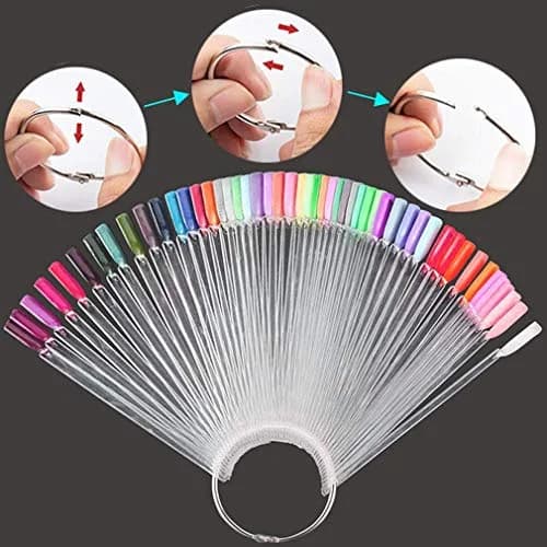 Treamlyn 150 Pcs Clear Nail Swatch Sticks with Ring | Fan Shape Nail Art Polish Display Tips thumbnail 3