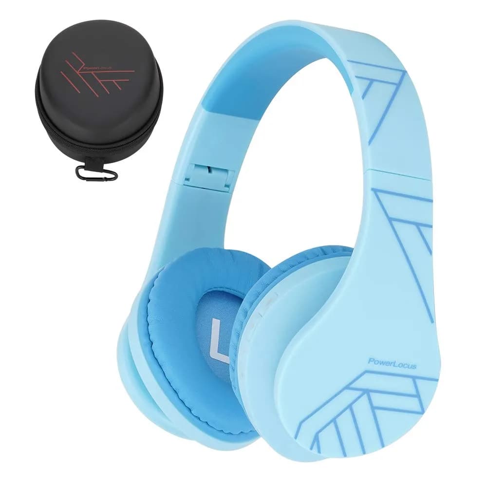 PowerLocus Kids Over-Ear Headphones Bluetooth Wireless 85DB | Safe, Foldable, 15H Play — Blue