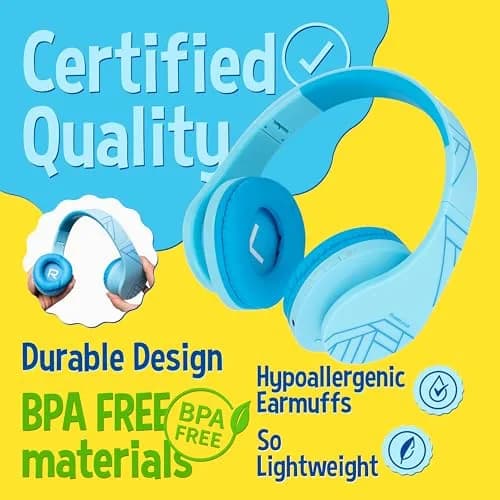 PowerLocus Kids Over-Ear Headphones Bluetooth Wireless 85DB | Safe, Foldable, 15H Play thumbnail 2