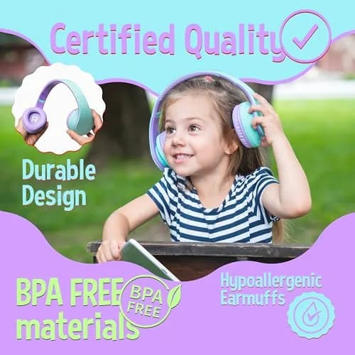 PowerLocus Kids Over-Ear Headphones Bluetooth Wireless | Safe 85DB, Foldable, 15H Play, Micro SD Mode thumbnail 3