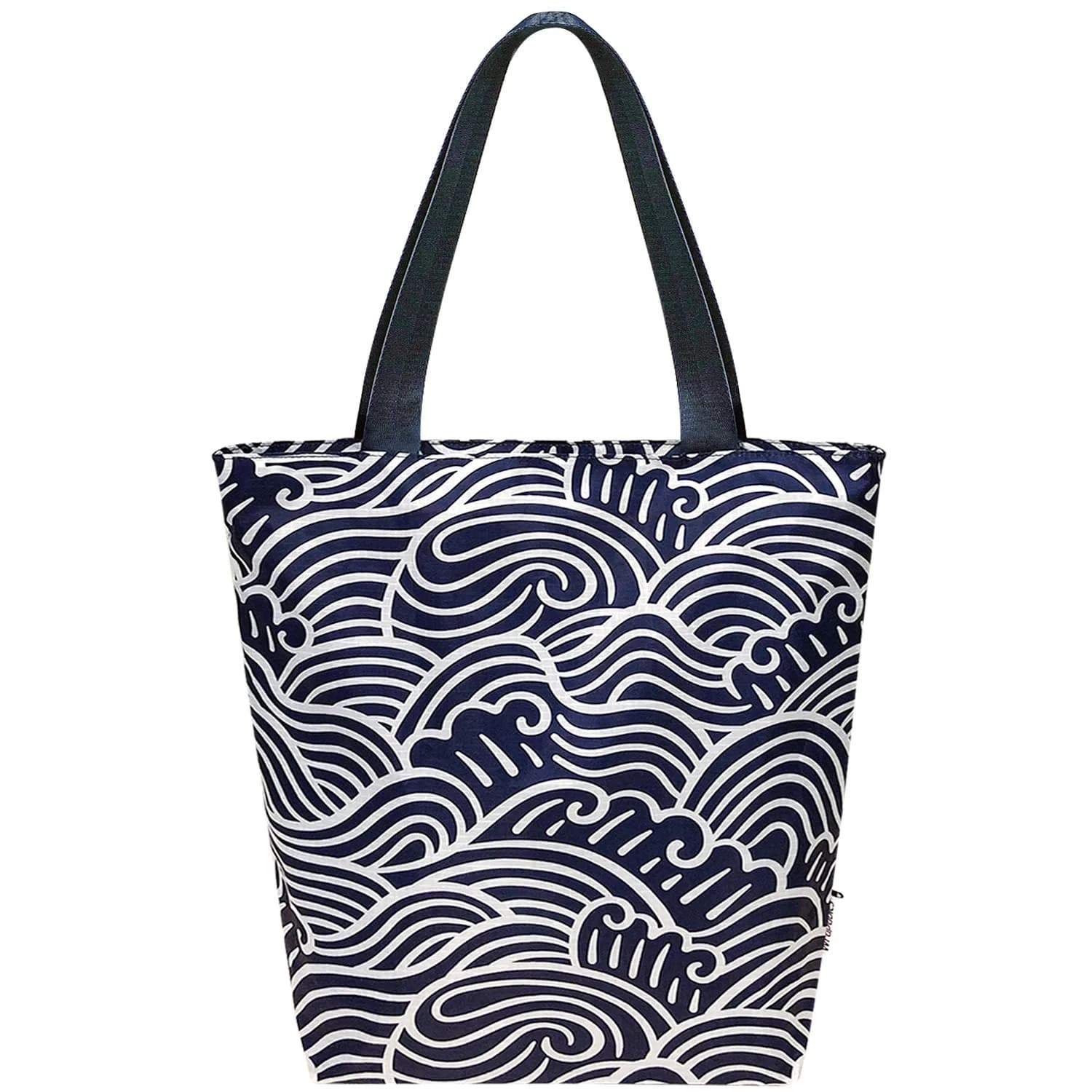 Wrapables Carryall Shopping Travel Tote Bag with Durable Ripstop Polyester - Foldable and Waterproof, Large, Navy Swirls | Compact, Water-Resistant & Spacious