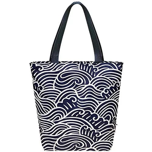 Wrapables Carryall Shopping Travel Tote Bag with Durable Ripstop Polyester - Foldable and Waterproof, Large, Navy Swirls | Compact, Water-Resistant & Spacious thumbnail 1