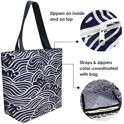 Wrapables Carryall Shopping Travel Tote Bag with Durable Ripstop Polyester - Foldable and Waterproof, Large, Navy Swirls | Compact, Water-Resistant & Spacious thumbnail 4
